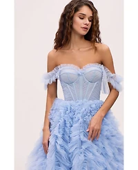 Milla Women's Light Blue All Ruffled Up Eveng Fluffy Dress