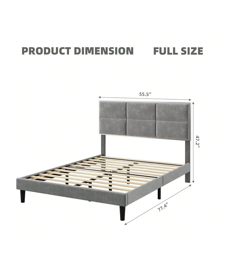 gaomon Full/Queen/King Bed Frame Upholstered Platform, Bed Frame With Square Velvet Headboard, Wooden Slats Support, Non-Slip And Noise-Free, No Box S