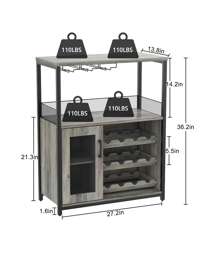 gaomon Wine Bar Cabinet with Detachable Wine Rack, Bar Rack Cabinet with Glass Holder and 1 Drawer, Mesh Door, Small Sideboard