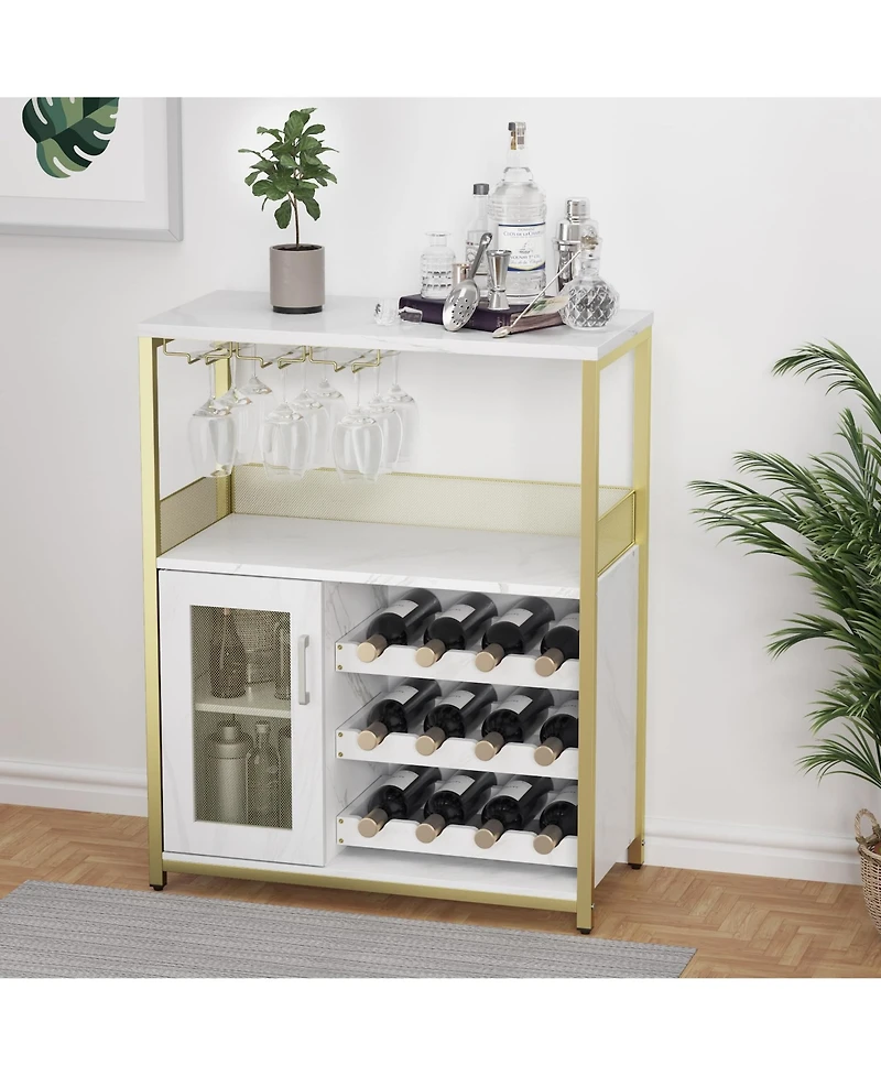 gaomon Wine Bar Cabinet with Detachable Wine Rack, Bar Rack Cabinet with Glass Holder and 1 Drawer, Mesh Door