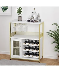 gaomon Wine Bar Cabinet with Detachable Wine Rack, Bar Rack Cabinet with Glass Holder and 1 Drawer, Mesh Door