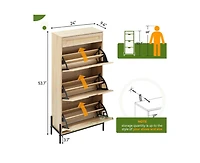 gaomon Natural Rattan 3 Flip Door Shoe Cabinet, Modern Shoe Rack Storage Organizer with Drawer and 3-Tier Adjustable Shelves, Freestanding Shoe Cabine