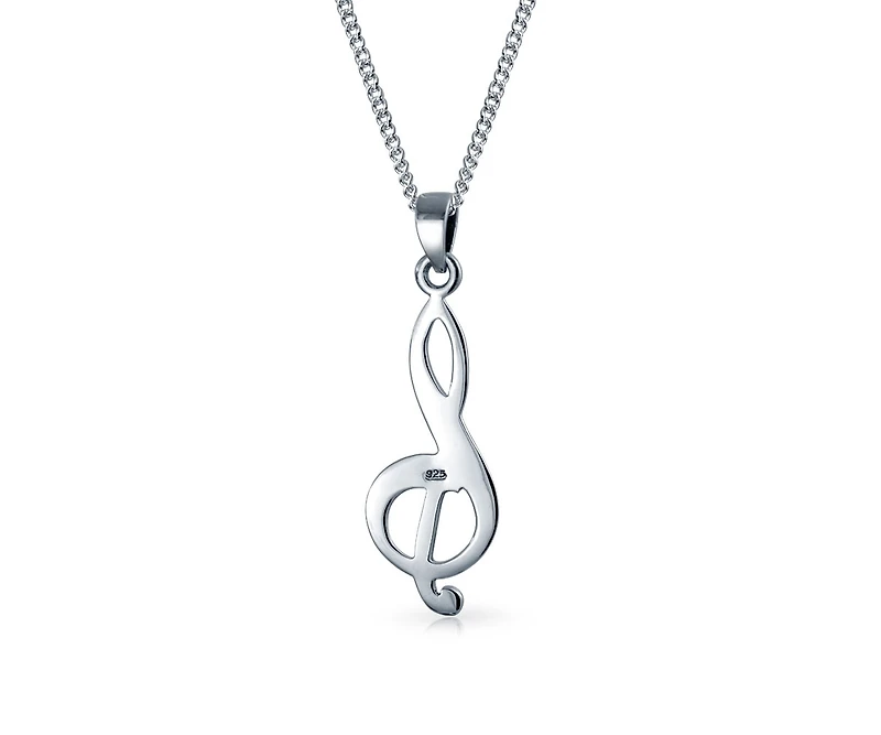 Bling Jewelry Simple Classic Singer Musician Teacher Student Treble Clef Music Note Pendant Necklace .925 Sterling Silver With Chain