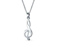 Bling Jewelry Simple Classic Singer Musician Teacher Student Treble Clef Music Note Pendant Necklace .925 Sterling Silver With Chain