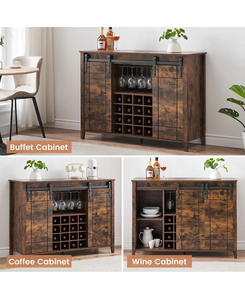 gaomon Farmhouse Coffee Bar Cabinet with Storage, 47 Wine Bar Cabinet with Sliding Barn Door