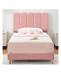 gaomon Twin Bed Frame For Girls, Velvet Upholstered With Headboard, No Box Spring Needed, Wooden Slats Support, Easy Assembly
