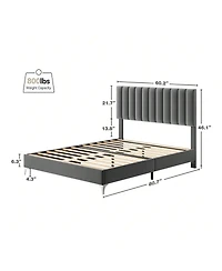 gaomon Platform Bed Frame With Adjustable Velvet Upholstered Headboard, Mattress Foundation With Wooden Slat Support, No Box Spring Needed