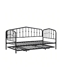 gaomon Twin Size Metal Daybed With Trundle,Sofa Bed Frame With Portable Folding Trundle For Kids Teens Adults, Steel Slat Support,Easy To Assemble & N