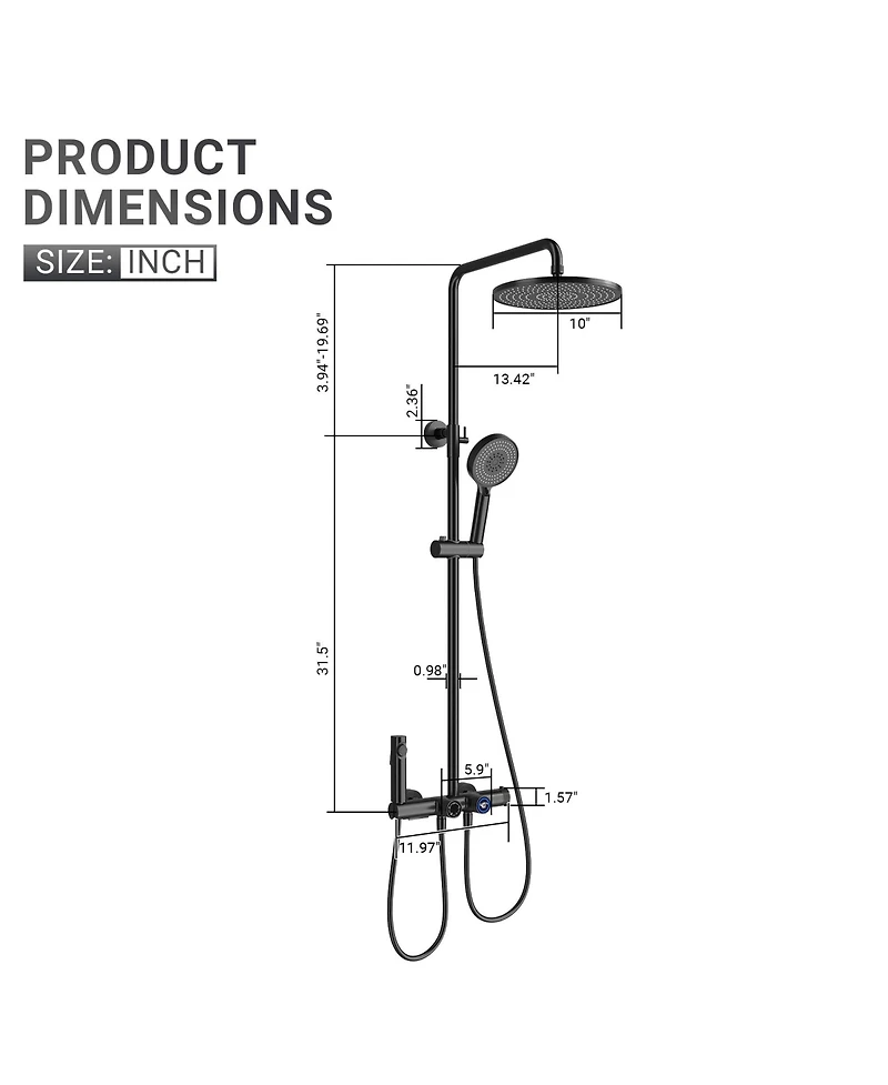 Mondawe 12Inch 4-Functiom Shower Faucet System Set with Handheld Spray (Rough-in Value Included)