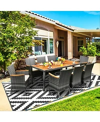 Gouun 9 Pieces Rattan Patio Dining Set with Acacia Wood Table and Cushioned Chair