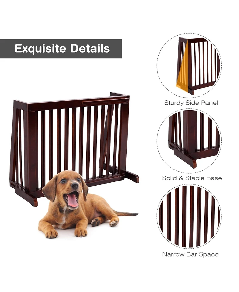 Gouun Folding Adjustable Free Standing 3 Panel Wood Fence