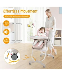 Costway High Chair for Babies & Toddlers with Rolling Wheels Adjustable Height Footrest