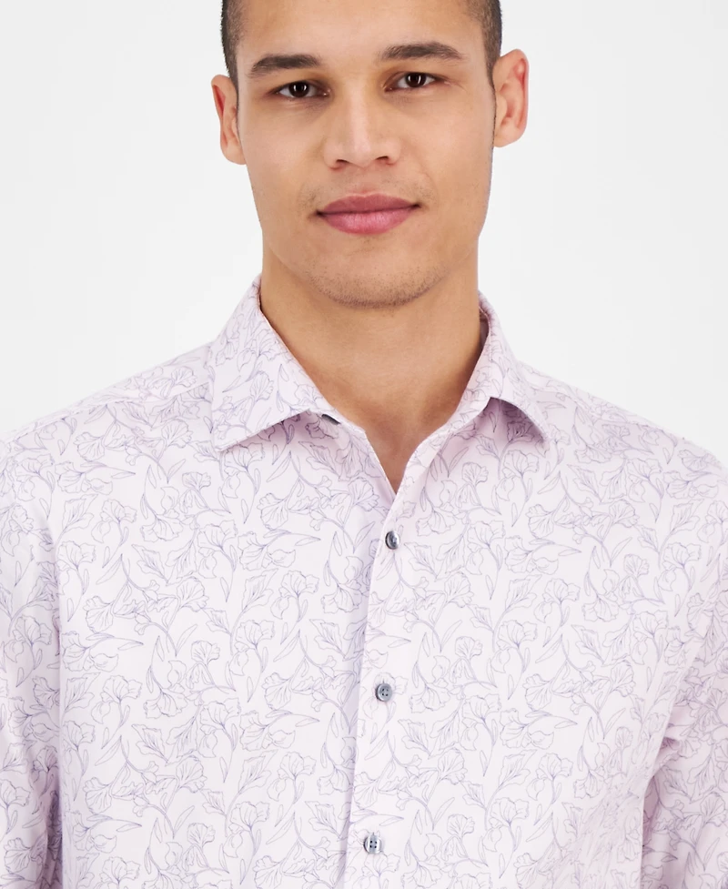 Bar Iii Men's Slim Fit Long Sleeve Button-Front Abstract Floral Print Shirt, Exclusively at Macy's