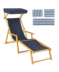 Costway Birch Wood Chaise Lounge Chair with Adjustable Canopy Reclining Backrest & Footrest
