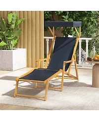 Costway Birch Wood Chaise Lounge Chair with Adjustable Canopy Reclining Backrest & Footrest