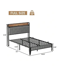 gaomon Full/Queen/King Size Bed Frame With Charging Station, Led Bed Frame With Storage Headboard, Upholstered Platform Bed Frame, No Box Spring Neede