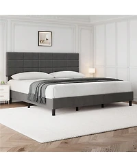 gaomon Platform Bed Frame, Linen Upholstered Bed Frame, Wooden Slats Support, No Box Spring Needed