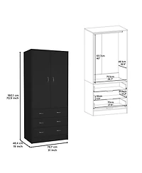 Melfa 71" H Armoire, with 2 doors, 3 drawers and 1 hanging rod, White