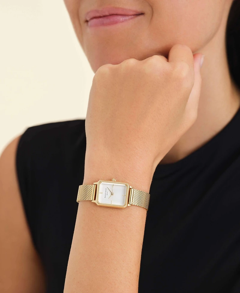 Rosefield Octagon Women's Gold Tone Stainless Steel Mesh Bracelet Watch 24mm