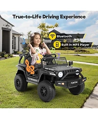 Funtok 12V 7AH Kids Ride on Truck, Electric Ride on Car Toy Battery Powered Truck Vehicle w/ Remote Control, bluetooth, Spring Suspension, MP3 Player