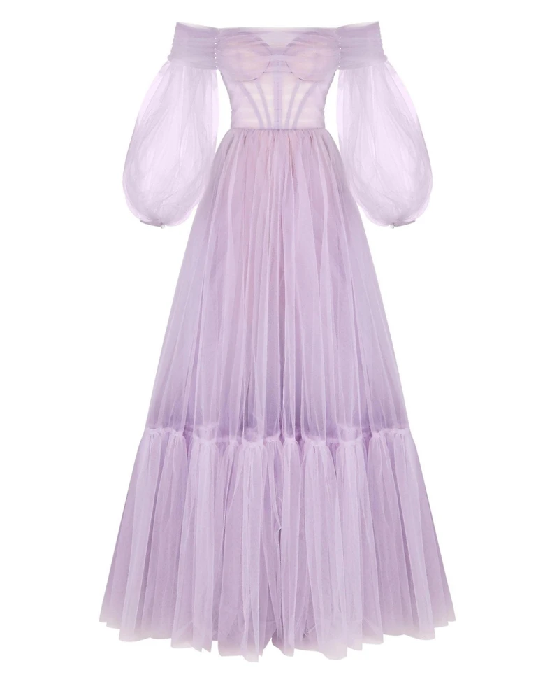Milla Women's Sheer Sleeves Maxi Tulle Dress