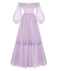 Milla Women's Sheer Sleeves Maxi Tulle Dress