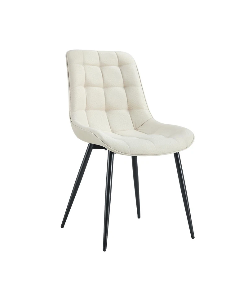 Streamdale Modern Creamy white Fabric Dining Chair with Stylish Grid Pattern