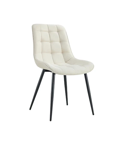 Streamdale Modern Creamy white Fabric Dining Chair with Stylish Grid Pattern