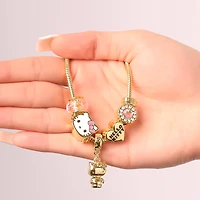 Hello Kitty Sanrio 7'' Fashion Charm Bead Bracelet with Pink and Gold Tone Enamel Beads