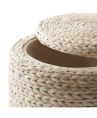 Casafield 17" Round Storage Ottoman with Lid - Whitewash, Handwoven Footstool for Living Room, Bedroom, Bathroom, Home Office