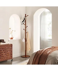 Songmics Home Solid Wood Coat rack with 7 Rounded Hooks, Dark Walnut