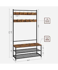 Songmics Home Entryway Industrial Style Coat Rack with Shoe Storage, 3-in-1 Design Steel Frame, Grey