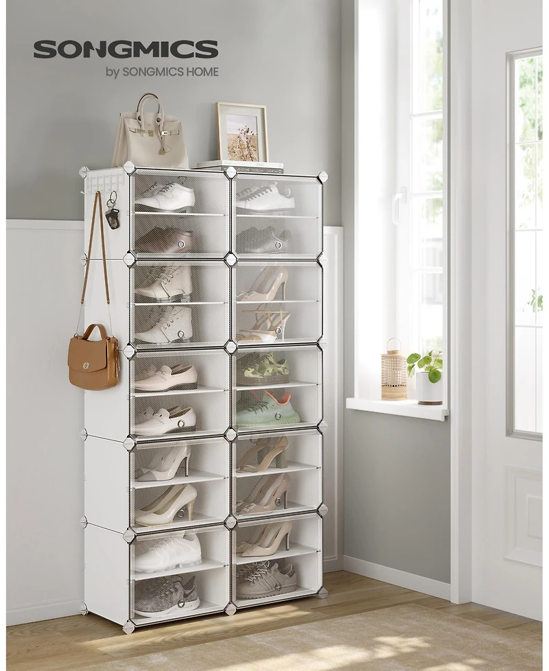 Songmics Home 40 Pair Plastic Shoe Storage Cabinet for Bedroom and Entryway, White