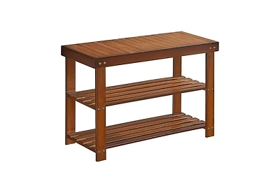 Songmics Home 3 Tier Entryway Bamboo Shoe Storage Organizer with Bench, Walnut Color