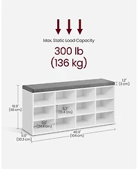 Songmics Home Cushioned Shoe Bench with storage, 12 Compartments, Cloud White & Dove Gray