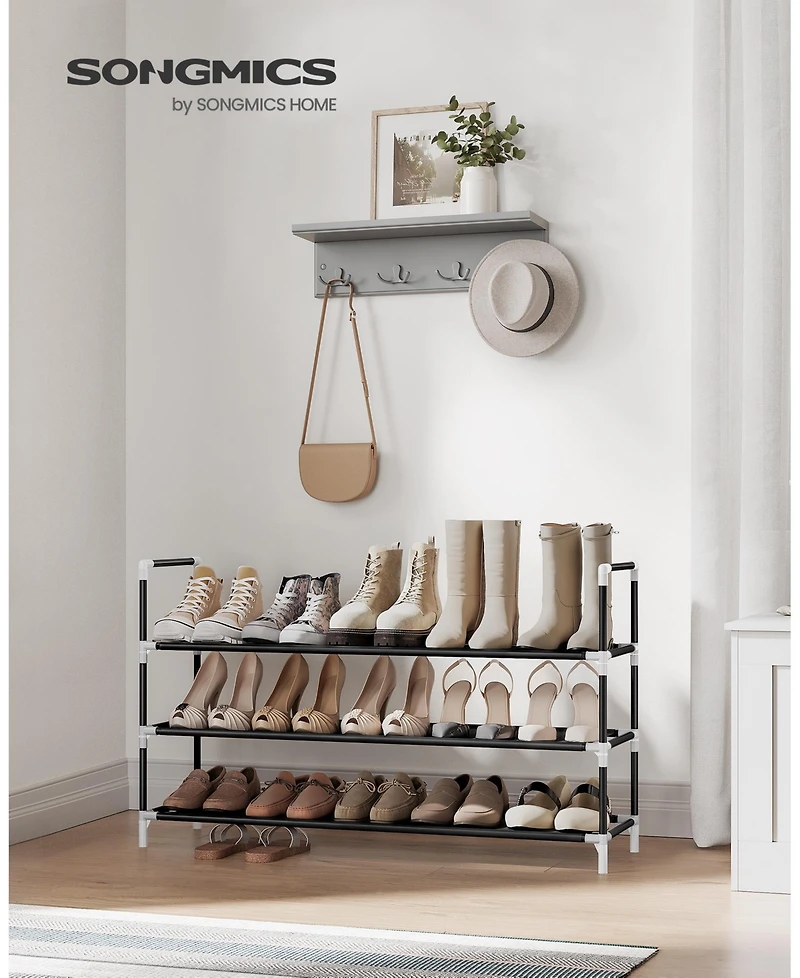 Songmics Home Modern 3 Tiered Shoe Rack for Closet and Entryway, Black