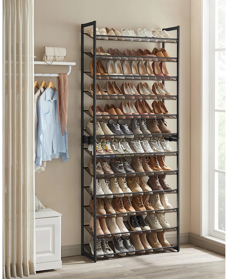 Songmics Home Tall Metal 12-Tier Shoe Storage Organizer, Black