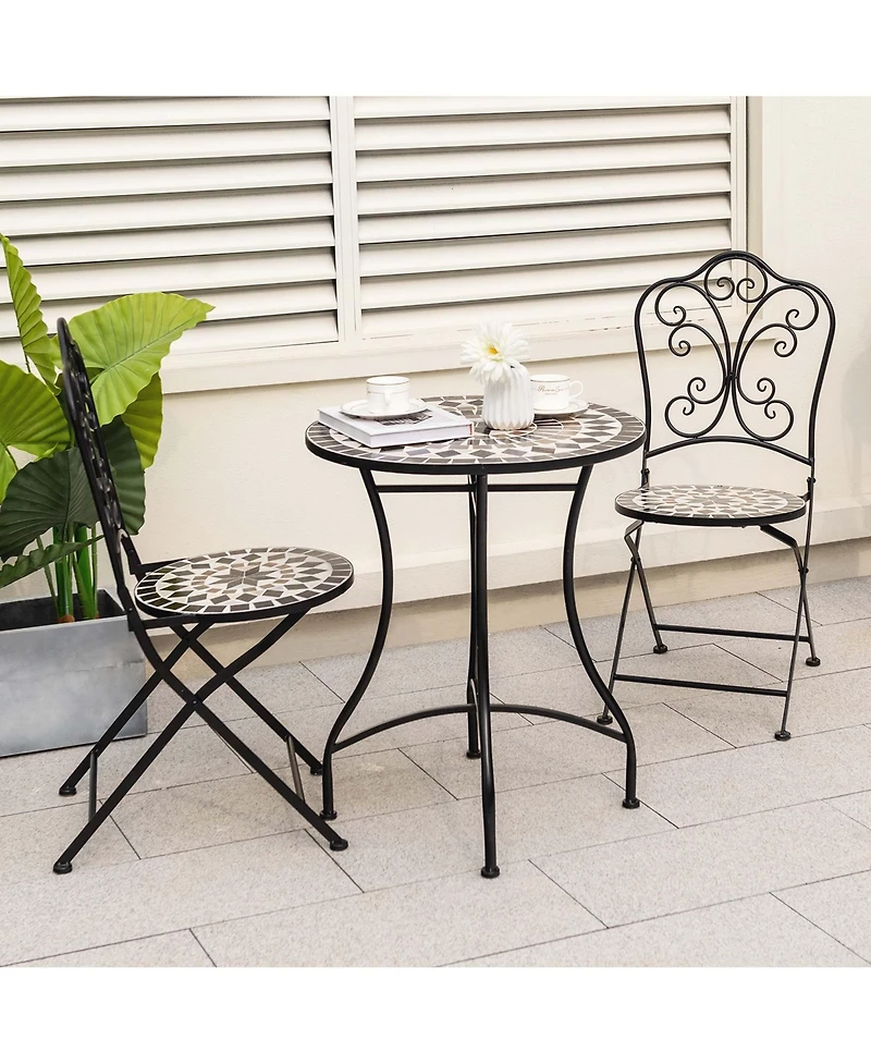 Set of Mosaic Chairs for Patio with Decorative Backrest Heavy-Duty Frame