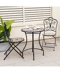 Set of Mosaic Chairs for Patio with Decorative Backrest Heavy-Duty Frame