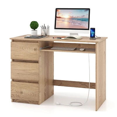 Computer Desk with Power Outlet Keyboard Tray & 3 Large Drawers Type-c & Usb Ports