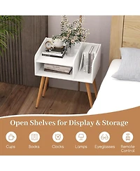 Costway Mid Century Modern End Table with Open Shelves Metal Support Legs for Bedroom