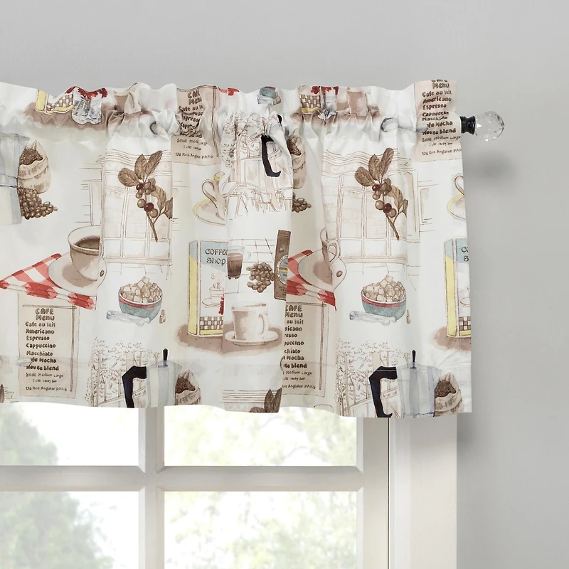 Brew Coffee Shop Semi-Sheer Rod Pocket Kitchen Curtain Valance and Tiers Set