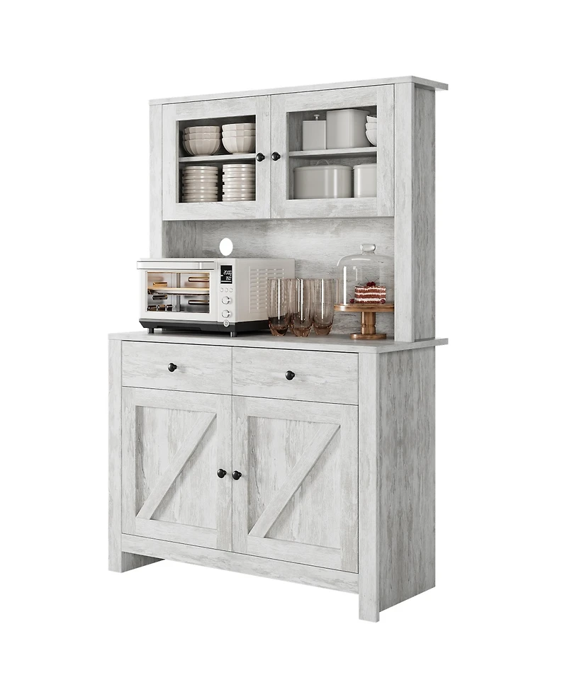 gaomon Kitchen Pantry Cabinet with Microwave Stand, Freestanding Hutch Cabinet with Buffet Cupboard,Grey