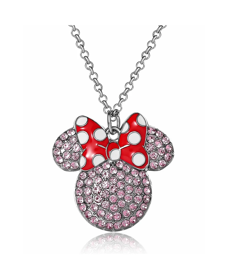 Disney Minnie Mouse Fashion Red Polka Dot Bow Crystals Pave Necklace