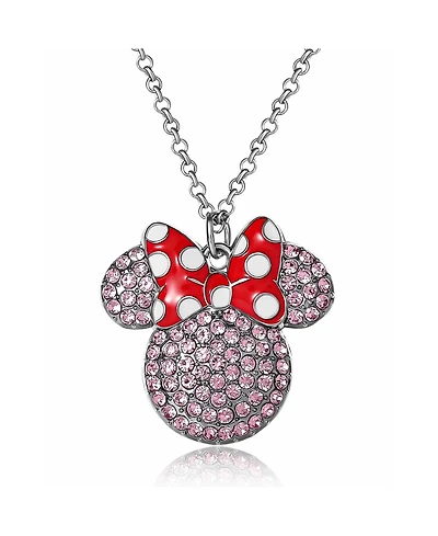 Disney Minnie Mouse Fashion Red Polka Dot Bow Crystals Pave Necklace