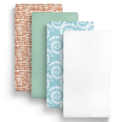 The Peanutshell Fitted Crib Sheet Set, Boho Tie Dye, 4 Pack