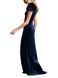 Tadashi Shoji Women's Maylee Rosette-Shoulder Velvet Gown