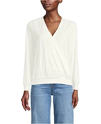 Lands' End Women's Long Sleeve Lightweight Jersey Surplice Blouse