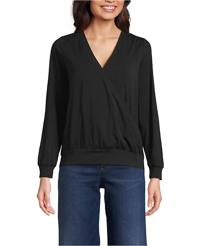 Lands' End Women's Long Sleeve Lightweight Jersey Surplice Blouse