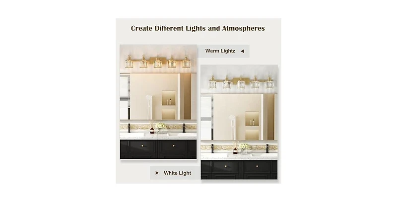 gaomon Crystal Gold Bathroom Vanity Light 5 Light Modern Bathroom Vanity Light Fixtures